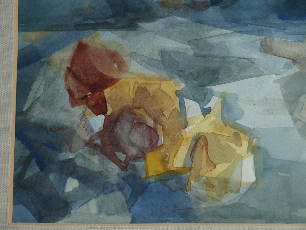 Theodoor Heynes : Aquarel , Stilleven met bord, servet, wijnfles en fruit - 1965 kopen? Bied vanaf 125!