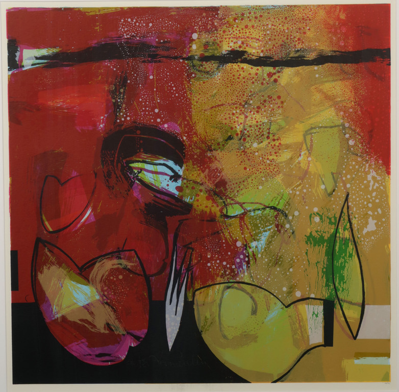 Pieter Vermeulen: Zeefdruk, Op tafel - Ingelijst verkocht voor € 50!