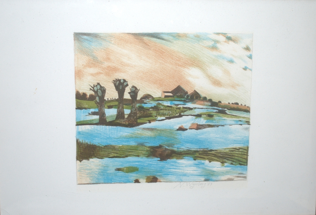 Nicolaas Wijnberg - Hollands landschap - kleurenlitho 1983 kopen? Bied vanaf 25!