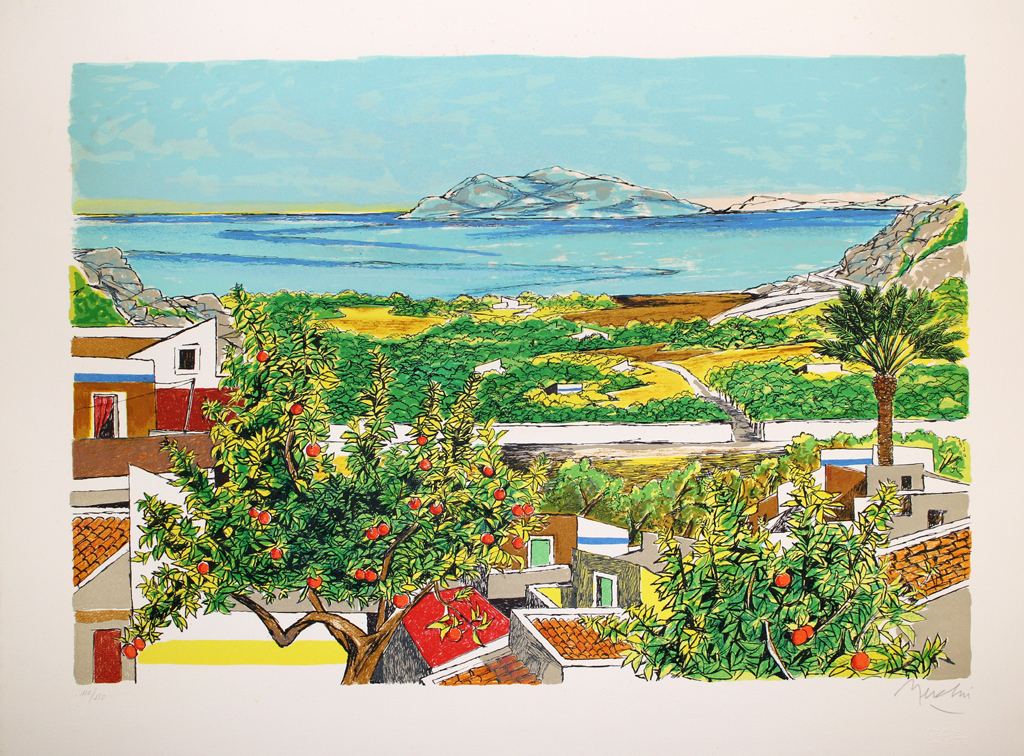 Renzo Meschis - Renzo Meschis. -Sicilia- Kleurrijke Lithografie. 2016. Handgesigneerd. Groot! kopen? Bied vanaf 67!