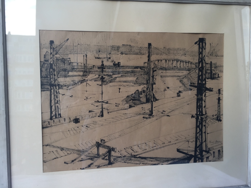 Theodor Heynes - (inkt)tekening 40,5 x 56 cm 1965 - Spoorwegemplacement kopen? Bied vanaf 1!