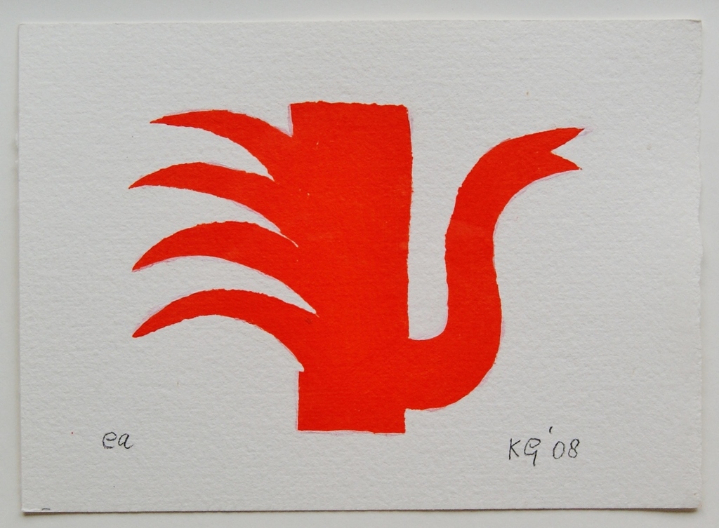 Klaas Gubbels sjabloondruk 'Zwanenkan' oranje - 2008. verkocht voor € 315!