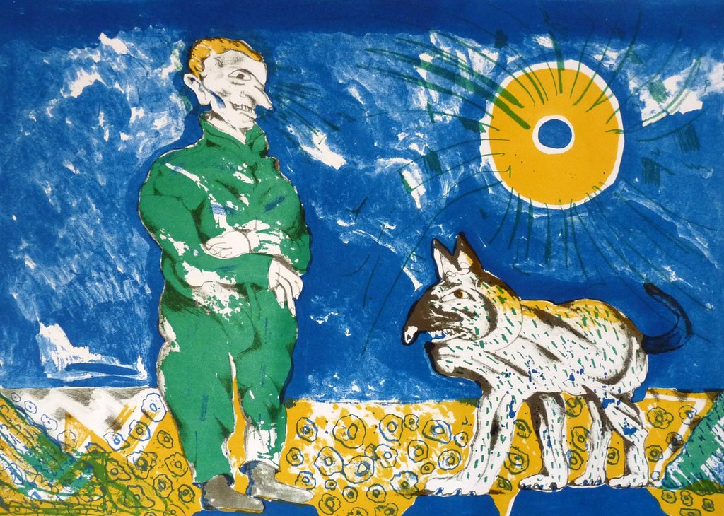 Lucebert - litho -  Man met hond verkocht voor € 129!