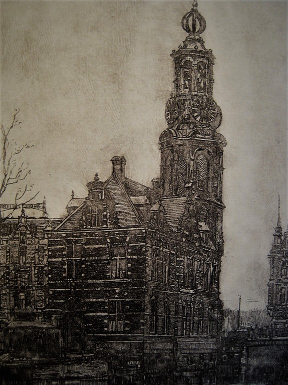 Knappe Ets "Munttoren en Hotel de l'Europe Amsterdam" Johannes Josseaud  kopen? Bied vanaf 1!