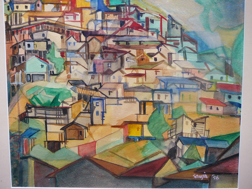 Sonja van Es - Sonja Irene van Es: Bergdorp -aquarel/gouache 1956- kopen? Bied vanaf 1!