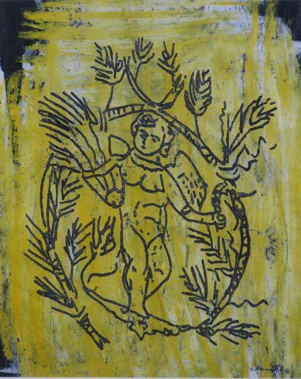 Onbekend gesigneerd: Acryl op papier, Engel - Ingelijst kopen? Bied vanaf 1!