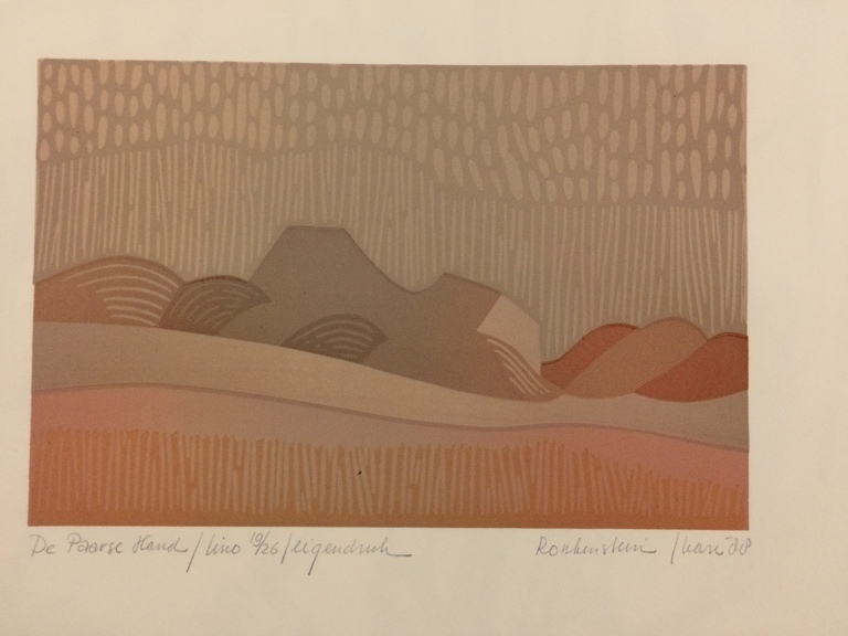 Harr Scheffer - Harr Scheffer pseudoniem Ronkenstein/ De paarse hand, linosnede uit 1988 19/26 kopen? Bied vanaf 25!