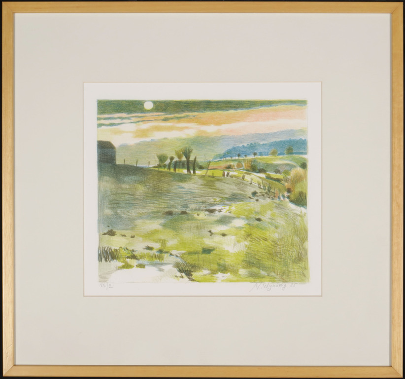 Nicolaas Wijnberg: Litho, Landschap V - Ingelijst verkocht voor € 40!