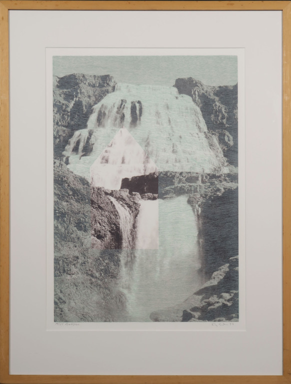 Sigurdur Gudmundsson: Houtsnede, Fjallfoss - Ingelijst verkocht voor € 100!
