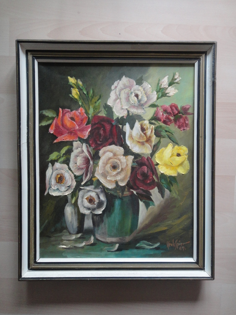 Henk Spier, olieverf op doek, boeket rozen kopen? Bied vanaf 45!