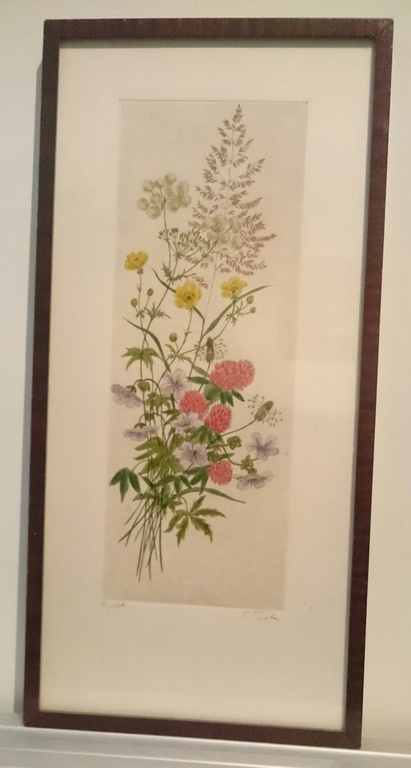 Zeer mooie gesigneerde kleurenets van veldbloemen van onbekende kunstenaar kopen? Bied vanaf 15!