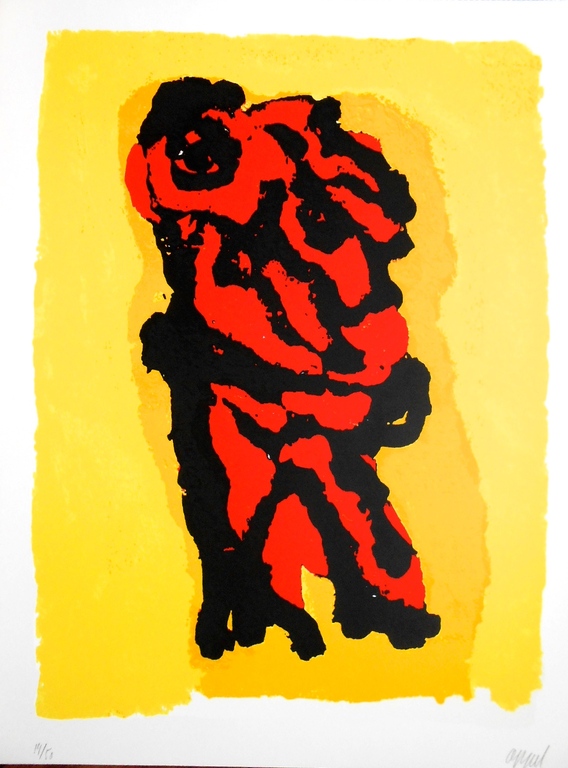 Karel Appel, zeefdruk Personage Rouge Jaune uit 1978.Oplage 50 stuks. verkocht voor € 675!
