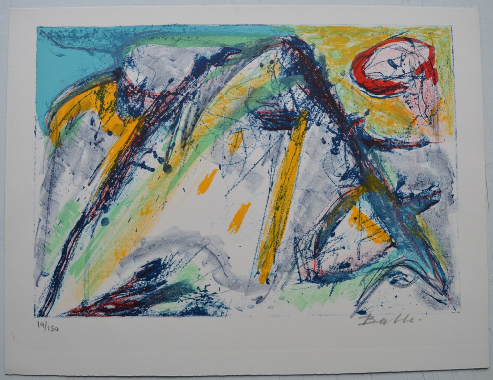 Mogens Balle - lithografie in kleur - abstracte compositie kopen? Bied vanaf 150!