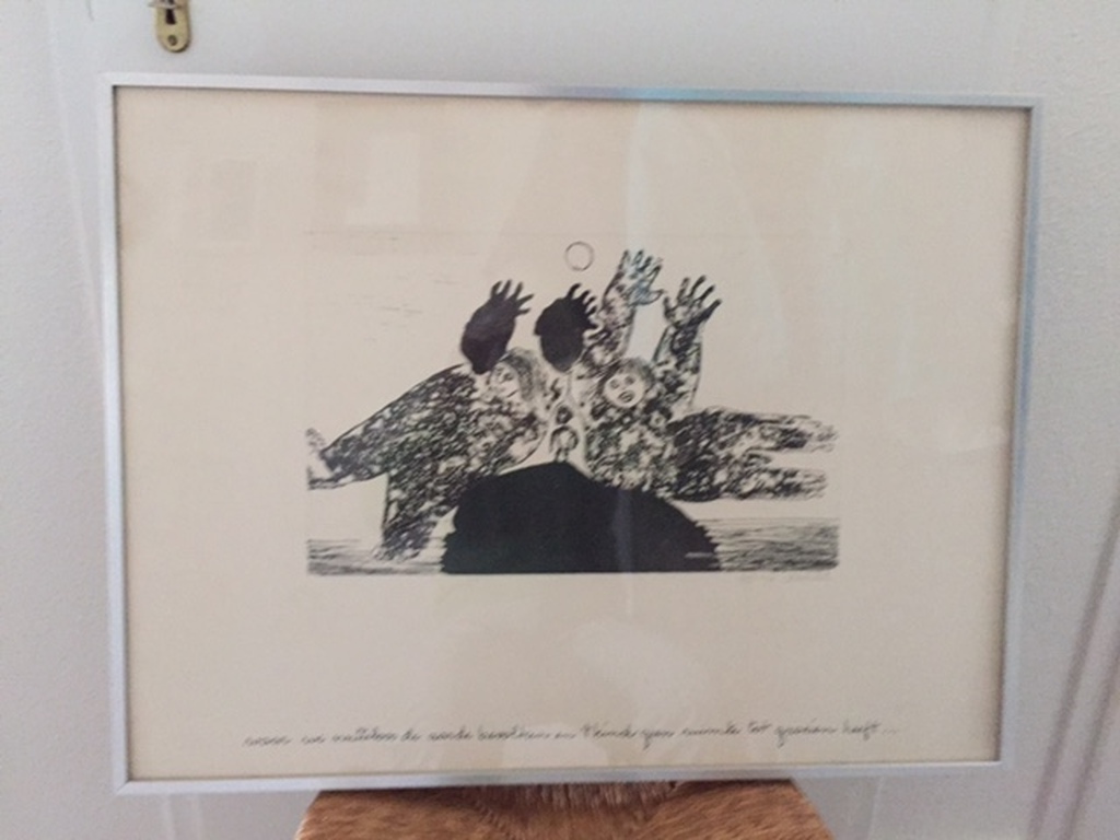 Ans Wortel, zwart-wit ets, Waar we nutteloos de aarde bevolken.. verkocht voor € 50!