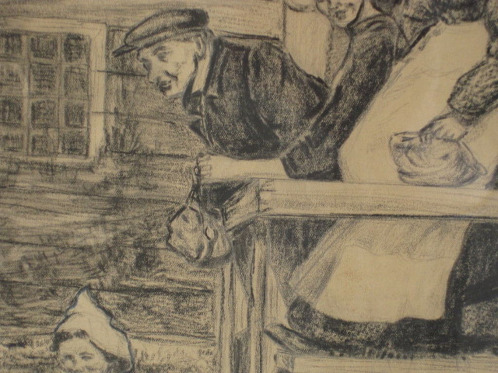 Antieke 1931 houtskooltekening "op een brug in Volendam" gesigneerd  kopen? Bied vanaf 1!