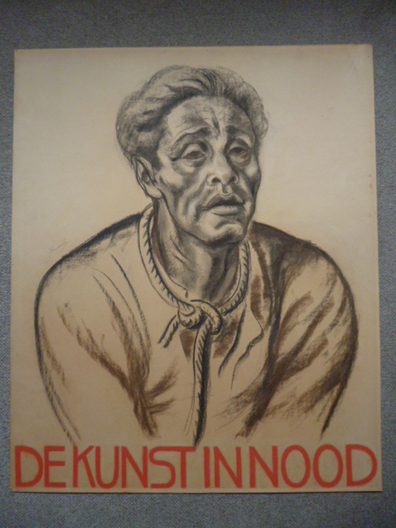 Jan Franken Pzn - houtskooltekening - De Kunst in nood verkocht voor € 90!