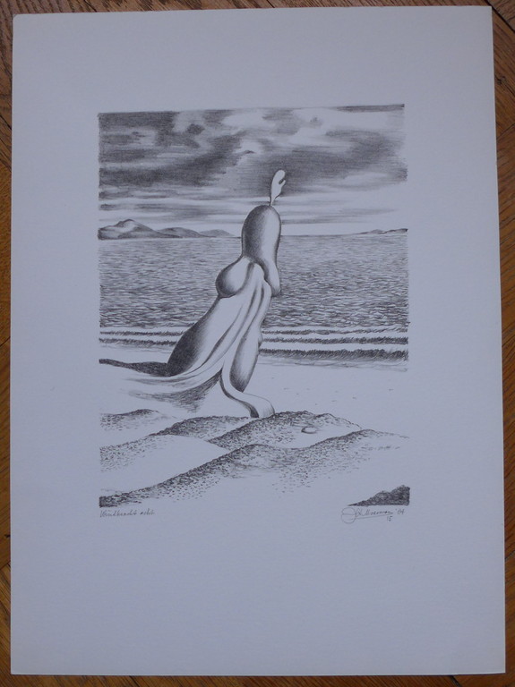 J.H. Moesman, litho uit 1984, windkracht acht verkocht voor € 100!