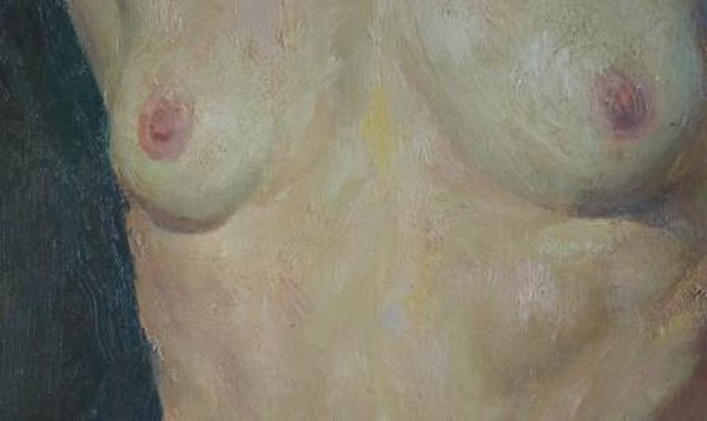 Onleesbare signatuur ( gewist ? ) naakt met arm in nek z.j. 50x80  kopen? Bied vanaf 250!