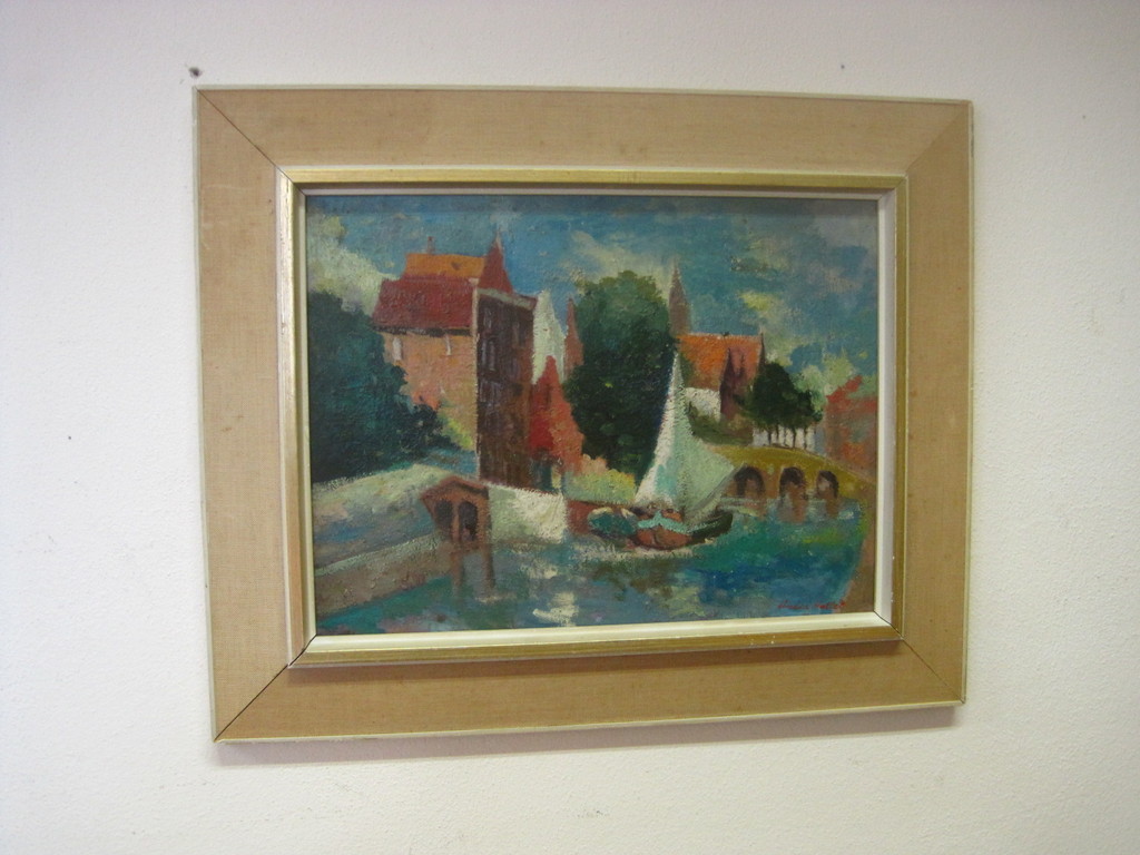 Andre Hallet (1890-1959) "stadsgezicht met gracht en boot" olieverf gesigneerd kopen? Bied vanaf 1!