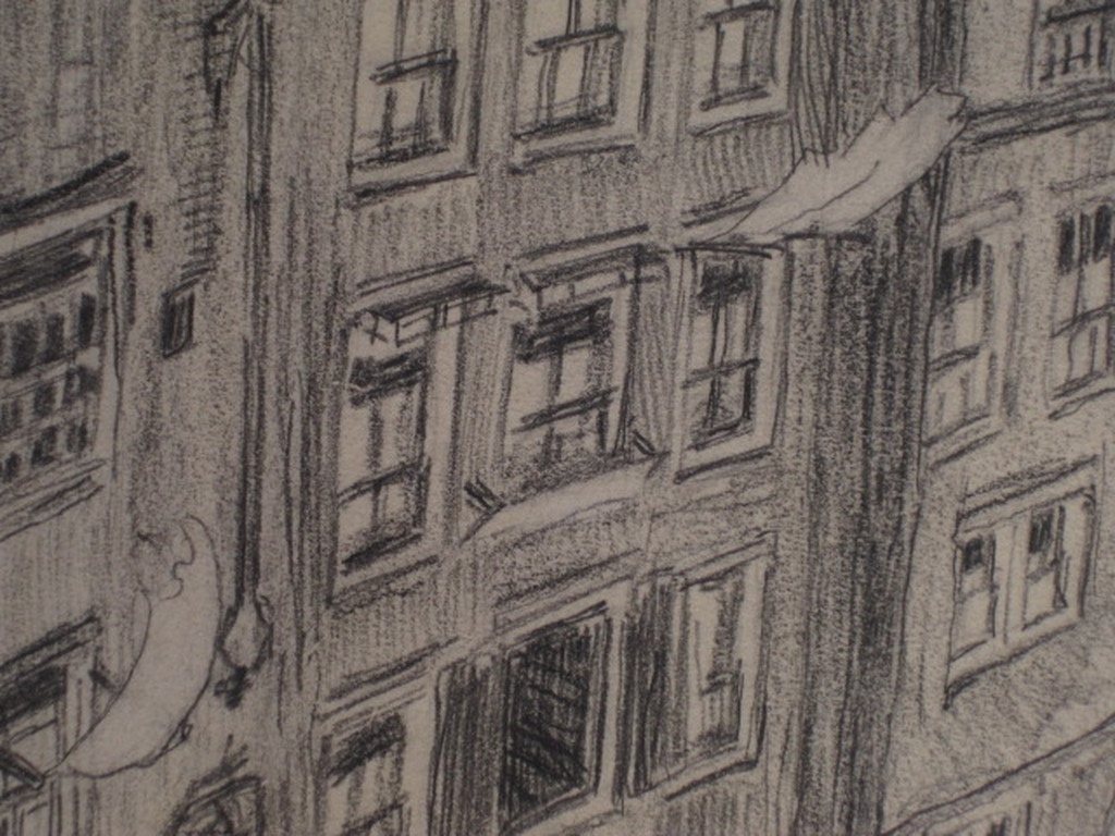 Originele gs.houtskooltekening "Amsterdam Kolkje" door Louis Landre 1875-1952   kopen? Bied vanaf 1!