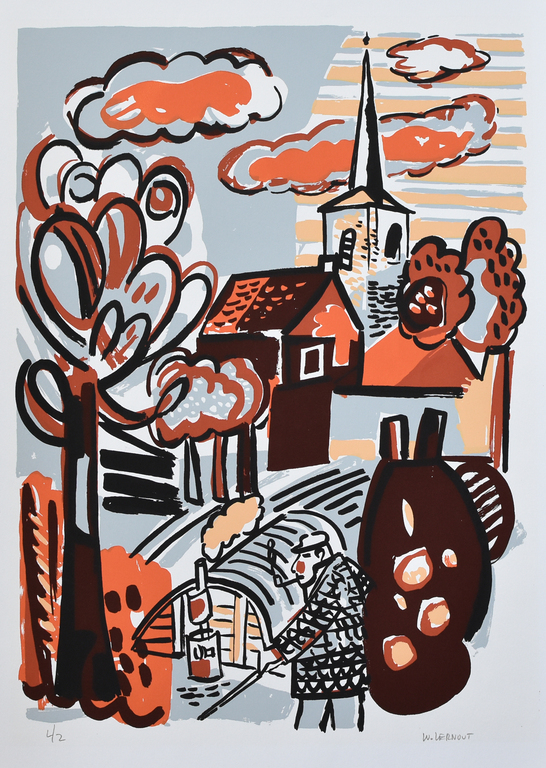 Ward Lernout #Dorpsgezicht# , Zeefdruk, gesigneerd/genummerd , ca. 1980, mint-- kopen? Bied vanaf 45!