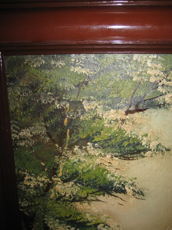 Onbekend : olieverf ,  landschap met bootje , lijkt Japans kopen? Bied vanaf 1!