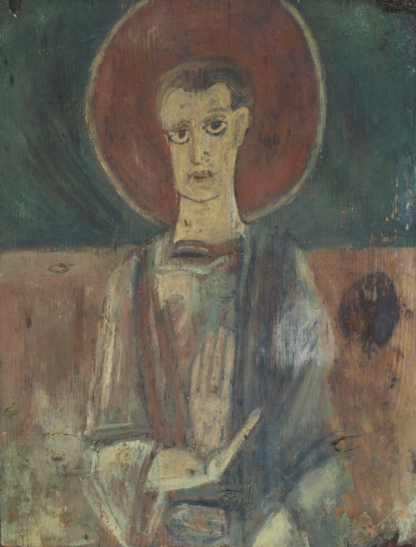 Onbekend : Olieverf op paneel, Religieuze voorstelling met halo kopen? Bied vanaf 1!