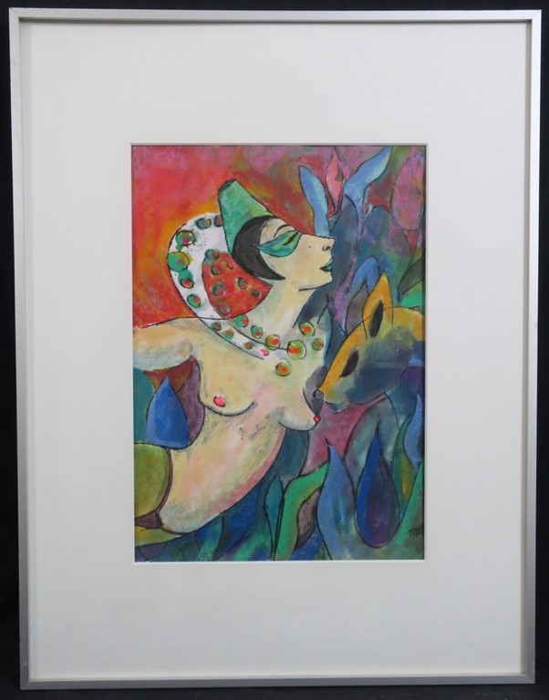 Franca Muller Jabusch: Gouache, De parelketting - Ingelijst kopen? Bied vanaf 35!