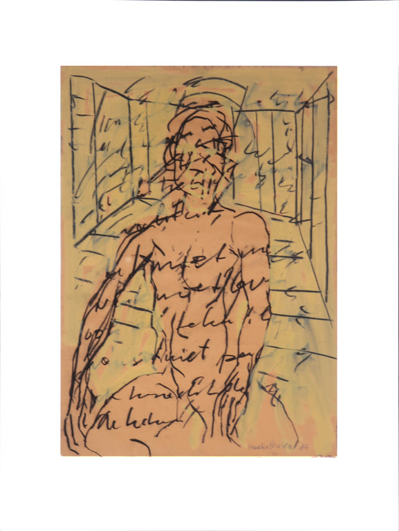 Martin Peulen: Olieverf met zand en houtskool op papier, Zonder titel kopen? Bied vanaf 35!