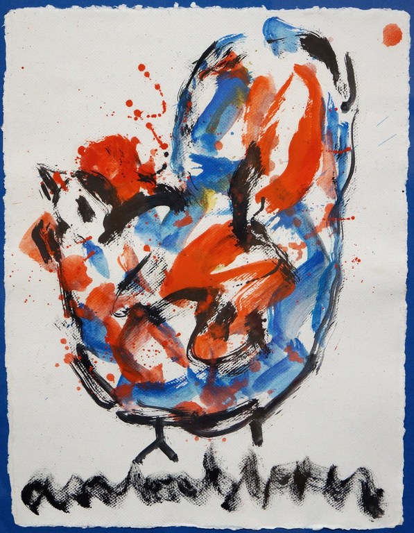 Anton Heyboer, Prachtige spetterkip, mooi ingelijst! verkocht voor € 195!