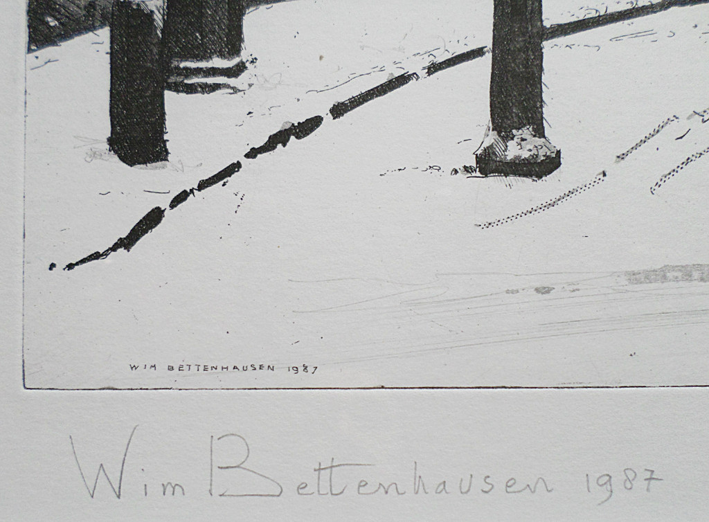 Wim Bettenhausen - Februari (Plein 1813), aquatint ets (mooi ingelijst) kopen? Bied vanaf 100!