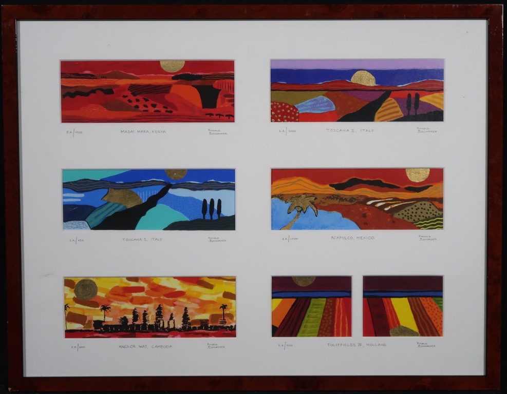 Ronald Boonacker: Zesluik van Zeefdrukken, Z.T. - Ingelijst verkocht voor € 160!