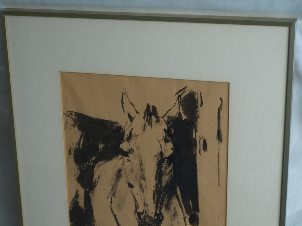 Jan Groenestein : Inkttekening , Paardenhoofd – gesigneerd & ingelijst - ca 1960 kopen? Bied vanaf 125!
