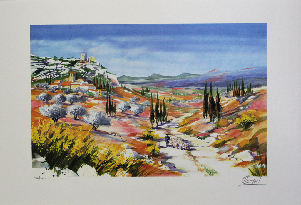 ELLA FORT - LE BERGER ET SES MOUTONS, grote kleurenlitho, handgesigneerd kopen? Bied vanaf 1!