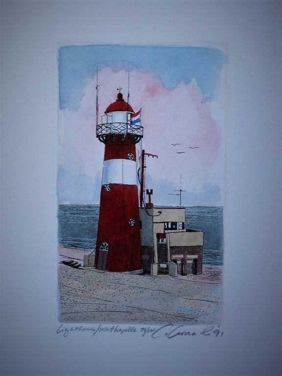 Leuke gesigneerde Kleurenlitho "Vuurtoren 't Hoge Licht Westkapelle Zeeland"  kopen? Bied vanaf 1!