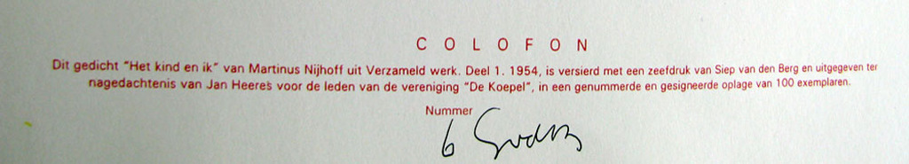 Siep van den Berg (1913-1998) - RIJMPRENT met gedicht van Martinus Nijhoff kopen? Bied vanaf 1!