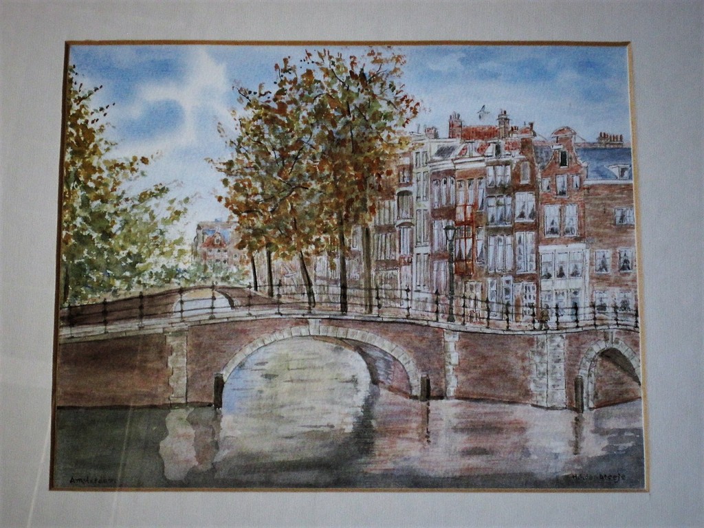 Gesigneerd Aquarel Amsterdam "Brouwersgracht hoek Prinsengracht Jordaan" ca.1950 verkocht voor € 42!