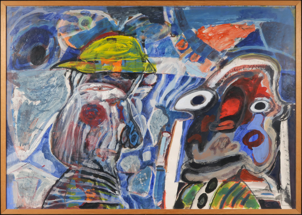 Lucebert: Acryl en olieverf op papier, Z.T. Blauw met kop - Ingelijst (Groot) verkocht voor € 5600!