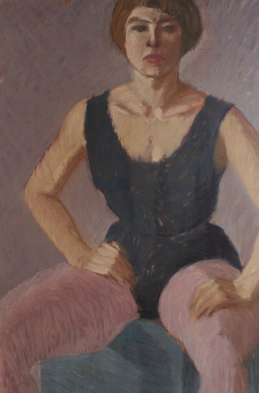 Karel Timmerman - Groot acrylverf op karton - Vrouw in ballet of turnpak kopen? Bied vanaf 20!