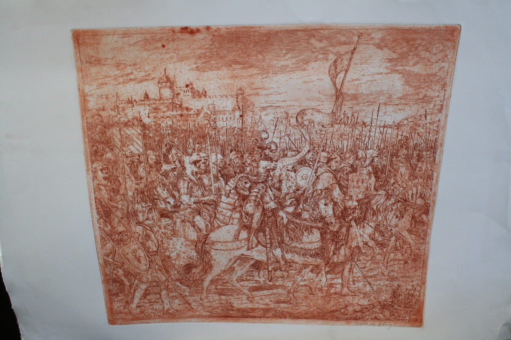 Martin van Waning  - ets soldaten parade verkocht voor € 50!