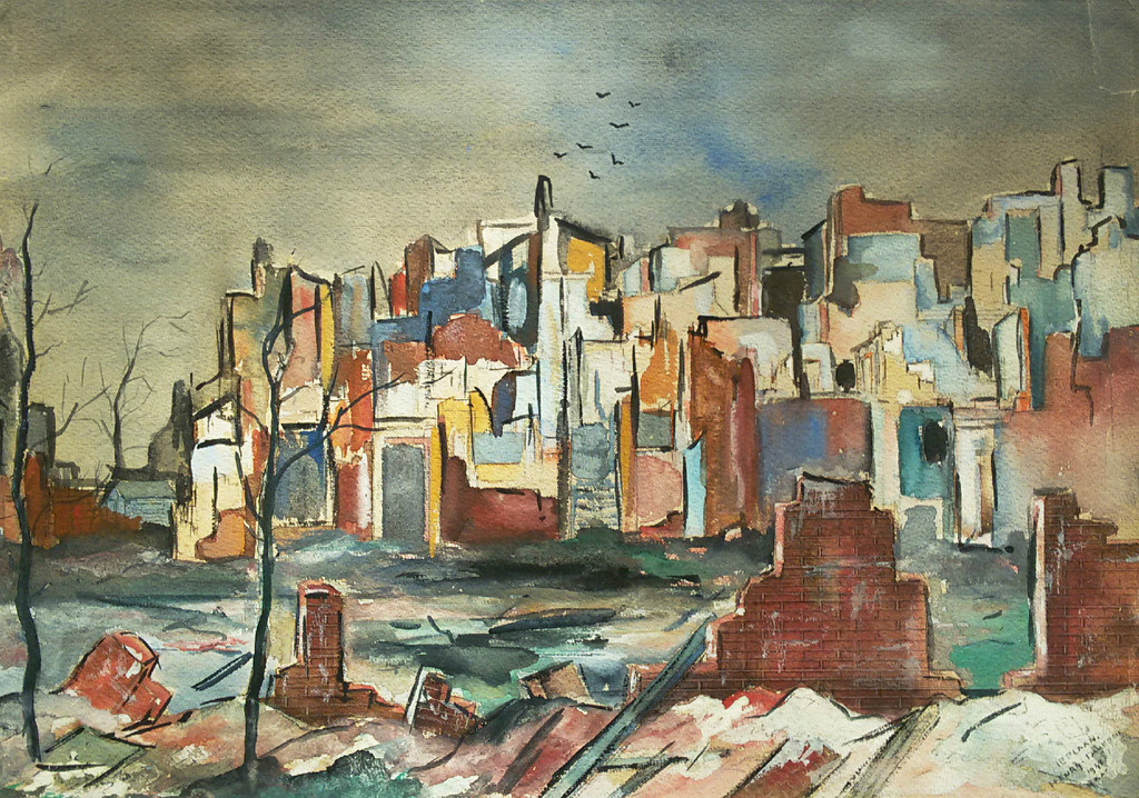 Henri Taverne - Ieplaan in Den Haag (1943), gemengde techniek op papier verkocht voor € 250!