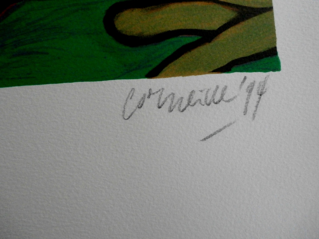 Corneille - zeefdruk: Femme, oiseau et chat - 1999 kopen? Bied vanaf 250!