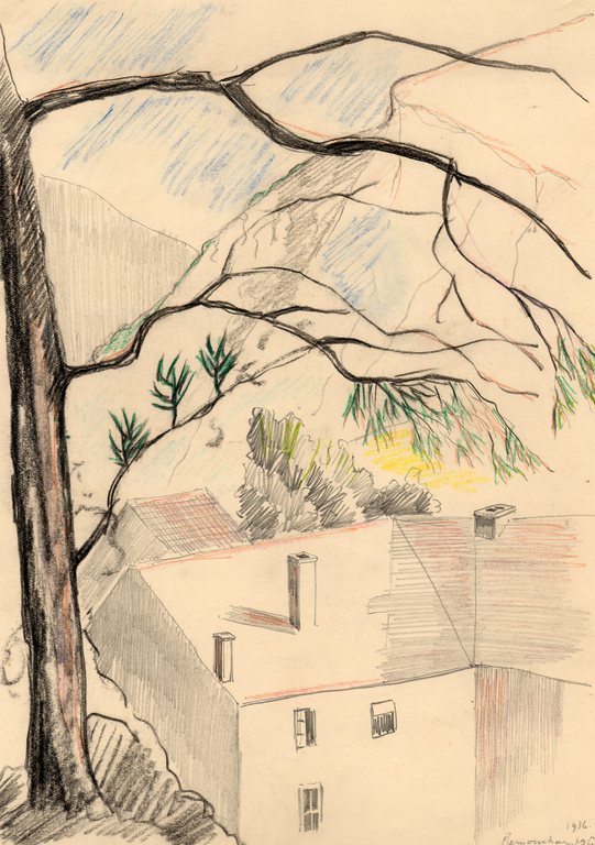 Lodewijk Schelfhout (1881-1943), (kleur)potloodtekening op papier, Remouchamps verkocht voor € 100!