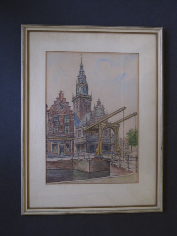 Prachtige Aquarel "Amsterdam Staalstraat Zuiderkerk" van H.IJkelenstam 1897-1993 kopen? Bied vanaf 1!