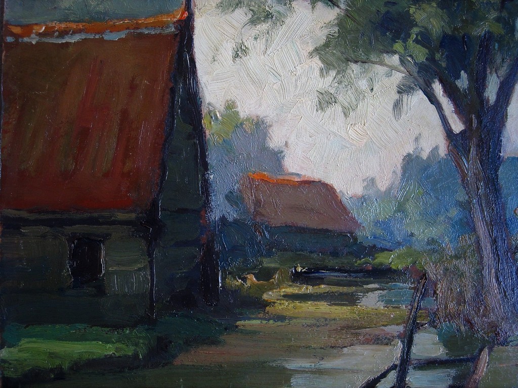 Oud impression. Olieverf/Board "Zomerochtend in Noord Holland" niet gesigneerd  kopen? Bied vanaf 1!