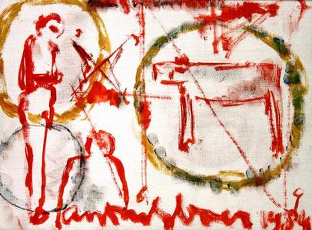 Anton Heyboer, Olieverf op doek, oerdier en vrouw verkocht voor € 350!