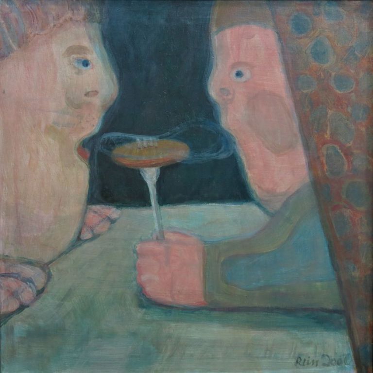 Rein Dool: Olieverf op doek, Maaltijd - Ingelijst verkocht voor € 270!