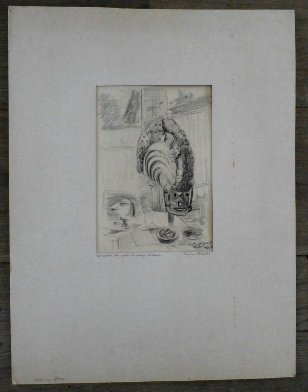 Eugene Brands- potloodtekening: Caricature du poète et masque de danse 1946 kopen? Bied vanaf 795!
