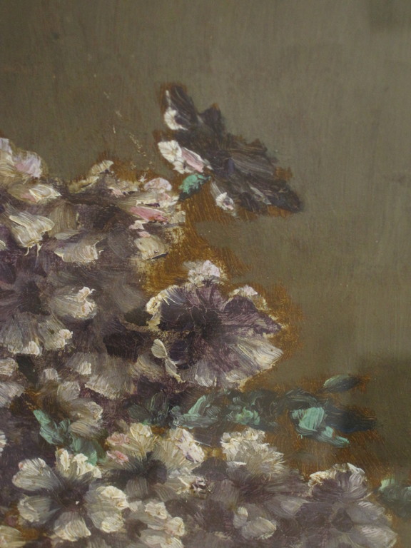 Verfijnd olieverf stilleven "Paarse Aubretia in aardewerk vaas" ges.W.Raaphorst  kopen? Bied vanaf 1!