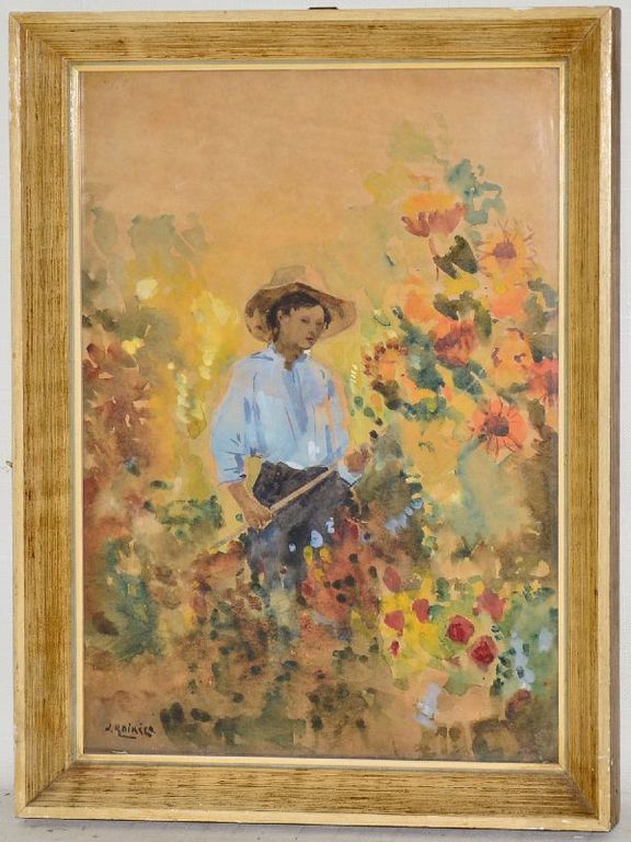 Jan Simon Knikker: Aquarel Jongen in de tuin verkocht voor € 35!